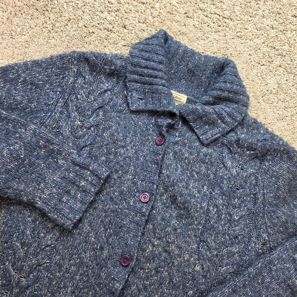VINTAGE L.L.Bean Cableโ Knit Cardigan Womens XL Blue Marl Outdoor Casual Sweater